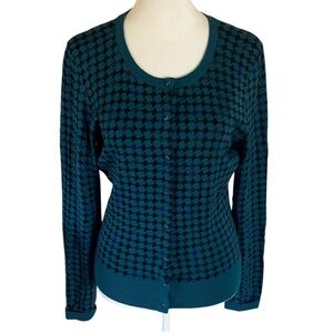 Halogen Teal and Black Patterned Cardigan. Button up. Size M.